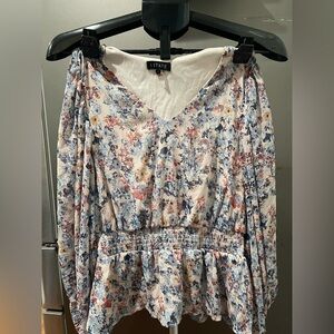 1. State V-Neck Floral Dress in Blue and Cream